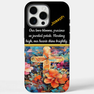 Kleurrijke bloemen rond een kruis iPhone 16 pro max hoesje