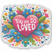 Kleurrijke bloemen rond een liefdevol hart sticker (Voorkant)