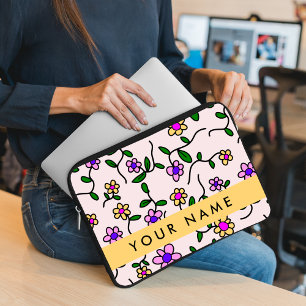 Kleurrijke Bloemen, Roze Achtergrond, Geel Laptop Sleeve