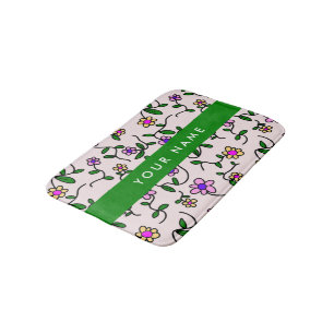 Kleurrijke Bloemen, Roze Achtergrond, Groen Badmat