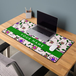 Kleurrijke Bloemen, Roze Achtergrond, Groen Bureaumat