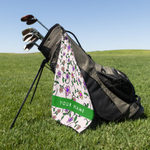 Kleurrijke Bloemen, Roze Achtergrond, Groen Golfhanddoek