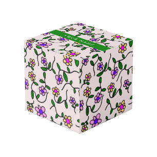 Kleurrijke Bloemen, Roze Achtergrond, Groen Kubus