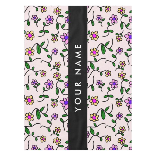 Kleurrijke Bloemen, Roze Achtergrond, Zwart Tafelkleed (Voorkant)