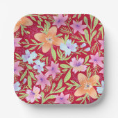 Kleurrijke bloemen, roze, koraal en wit papieren bordje (Voorkant)