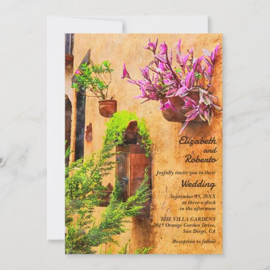 Kleurrijke Bloemen Rustieke Adobe Muur Mexicaanse Kaart (Voorkant)