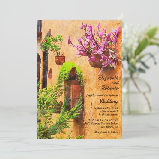 Kleurrijke Bloemen Rustieke Adobe Muur Mexicaanse Kaart (Staand voorkant)