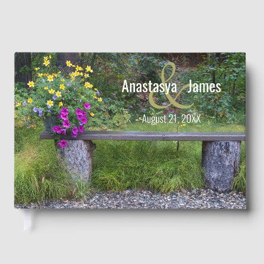 Kleurrijke Bloemen Rustieke Bench Wedding Day Cust Gastenboek (Voorkant)