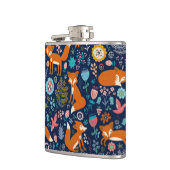 Kleurrijke Bloemen & Schattig Vossen Patroon Heupfles (Links)