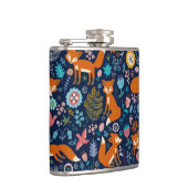 Kleurrijke Bloemen & Schattig Vossen Patroon Heupfles (Rechts)