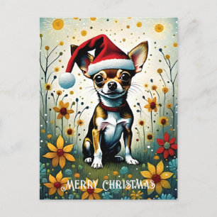 Kleurrijke Bloemen Schattige Chihuahua Santa Chris Briefkaart