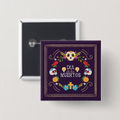 Kleurrijke bloemen schedels Dia de Muertos | Butto Vierkante Button 5,1 Cm (Voorkant /achterkant)