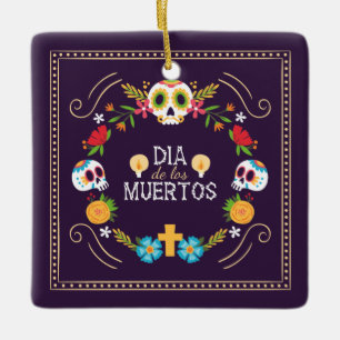 Kleurrijke bloemen schedels Dia de Muertos   Keram Keramisch Ornament