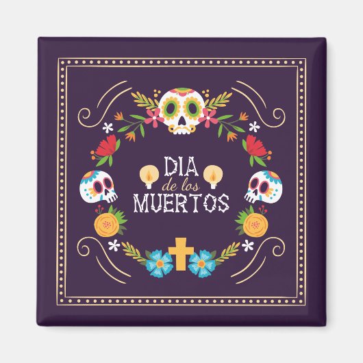 Kleurrijke bloemen schedels Dia de Muertos | Magne Magneet (Voorkant)