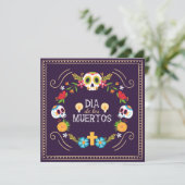 Kleurrijke bloemen schedels Dia de Muertos | Uitno Kaart (Staand voorkant)