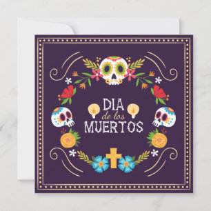 Kleurrijke bloemen schedels Dia de Muertos Uitno Kaart
