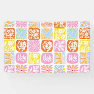 Kleurrijke Bloemen Tegel Botanische Folk Whimsical Spandoek