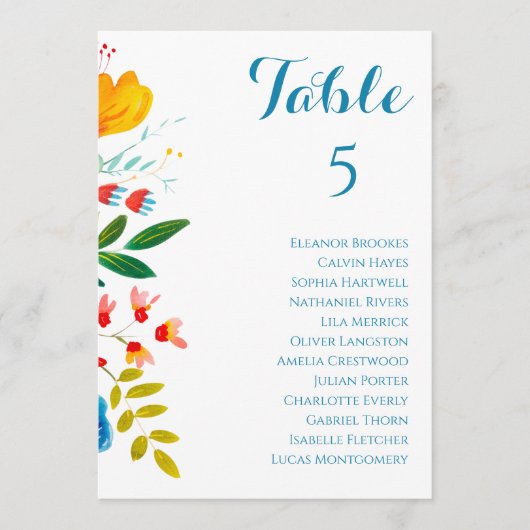 Kleurrijke Bloemen Trouwtafel Zitting Grafiek Kaar (Voorkant)