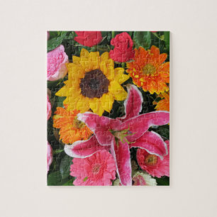 kleurrijke+ bloemen, tuin+ kabouter, calla legpuzzel