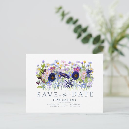 Kleurrijke Bloemen Waterverf Bruiloft Save the Dat Uitnodiging Briefkaart (Staand voorkant)