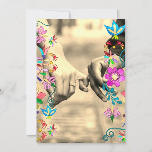 Kleurrijke Bloemen Waterverf Mexicaanse bruiloft Kaart (Achterkant)