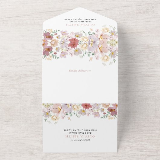 Kleurrijke bloemen, wilde bloemen, eerste verjaard all in one uitnodiging (Buitenkant)