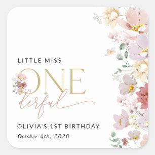 Kleurrijke bloemen, wilde bloemen, eerste verjaard vierkante sticker