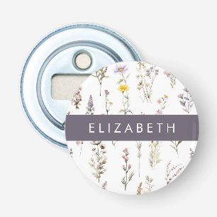 Kleurrijke bloemen, wilde bloemen, groen, Jouw naa Button Flesopener