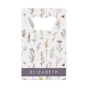 Kleurrijke bloemen, wilde bloemen, groen, Jouw naa Kredietkaart Flessenopener