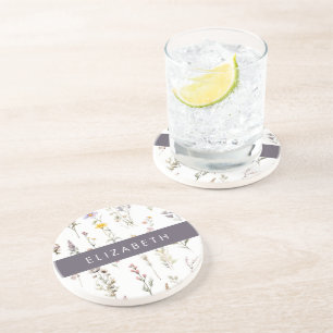 Kleurrijke bloemen, wilde bloemen, groen, Jouw naa Zandsteen Onderzetter