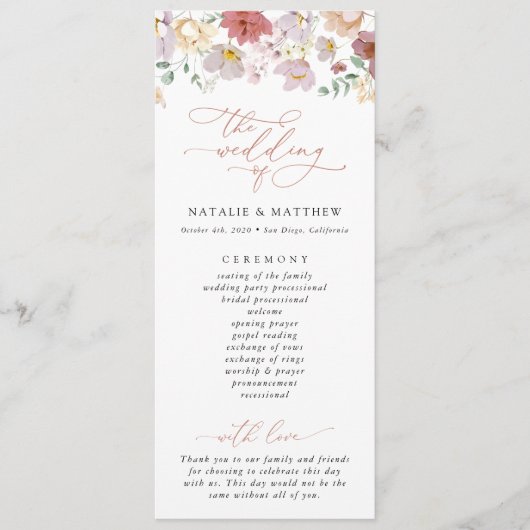 Kleurrijke bloemen, wilde bloemen, huwelijksprogra programma (Voorkant)