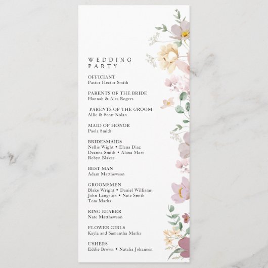 Kleurrijke bloemen, wilde bloemen, huwelijksprogra programma (Achterkant)