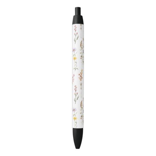 Kleurrijke bloemen, wilde bloemen, tuin bloemen zwarte inkt pen (Voorkant Verticaal)