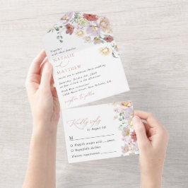 Kleurrijke bloemen, Wildflowers, Boho, Wedding All In One Uitnodiging