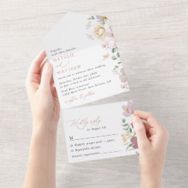 Kleurrijke bloemen, Wildflowers, Boho, Wedding All In One Uitnodiging