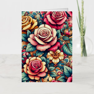 Kleurrijke bloemen winkelen canvas tas folie wenskaart