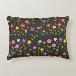 Kleurrijke bloemen zwart accent kussen