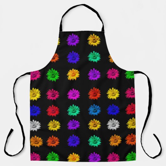 Kleurrijke Bloemen Zwart Boho Bloemendesign Sjablo Schort (Voorkant)