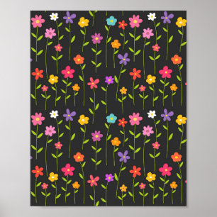 Kleurrijke bloemen zwart poster