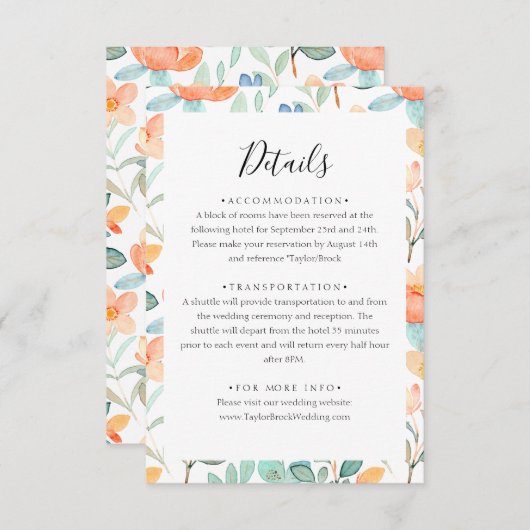 Kleurrijke bloemenbruiloft Details Behuizing Kaart (Voorkant / Achterkant)