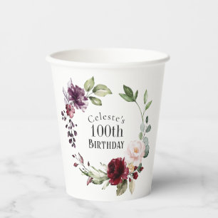 Kleurrijke bloemenelegante 100e verjaardag papieren bekers