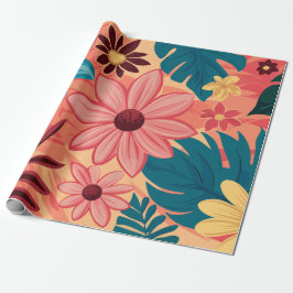 Kleurrijke Bloemengelukzaligheid op Warme Tonen Ac Cadeaupapier