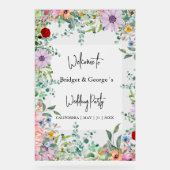 Kleurrijke bloemengroen Frosted bruiloft Welkom Acryl Bord (Voorkant)