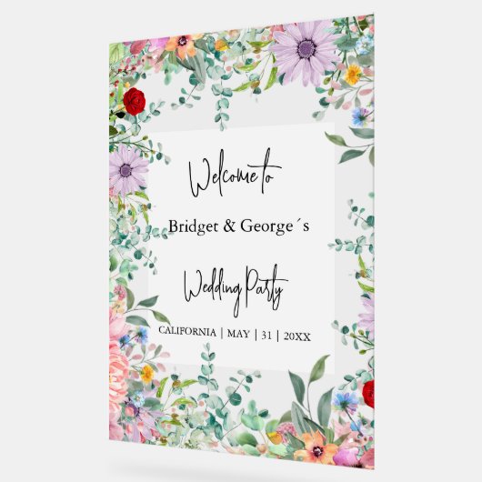 Kleurrijke bloemengroen Frosted bruiloft Welkom Acryl Bord (Hoek)