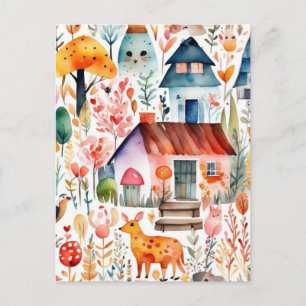 Kleurrijke bloemenhuisje kern patroon briefkaart