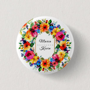 Kleurrijke bloemenkrans voor trouwfeest ronde button 3,2 cm