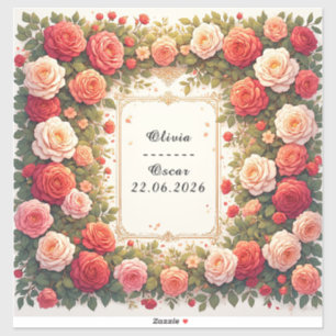 Kleurrijke bloemenkrans voor trouwfeest sticker