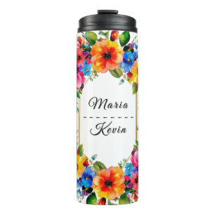 Kleurrijke bloemenkrans voor trouwfeest thermosbeker