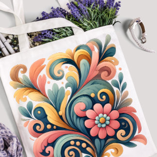 Kleurrijke bloemenkunst boodschappentas draagtas
