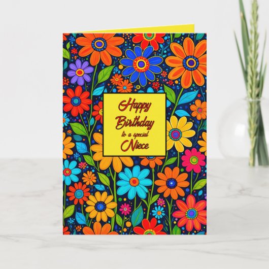 Kleurrijke Bloemennicht Custom Text Verjaardag Kaart (Voorkant)